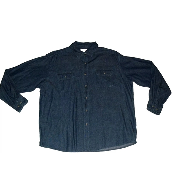 Wrangler 90s Vintage Mens Button Down Blue Denim Long Sleeve Shirt sz. XL New - Picture 1 of 3